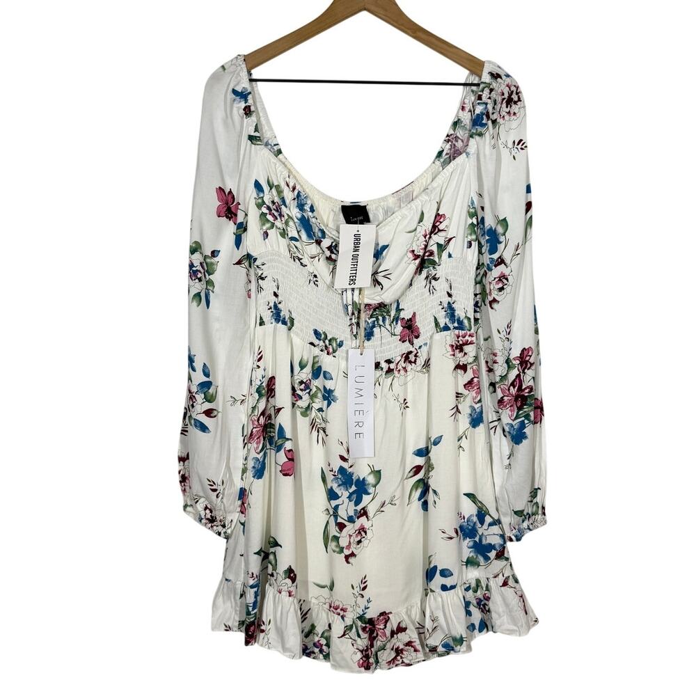 Urban Outfitters Lumiere Mini Dress S White Floral Cottagecore Milkmaid Coquette